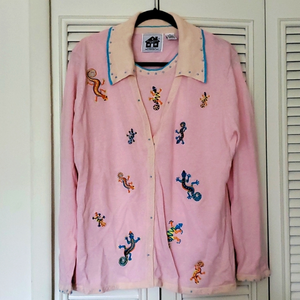 Like new! Storybook Knits beaded lizard sweater set tank sz M